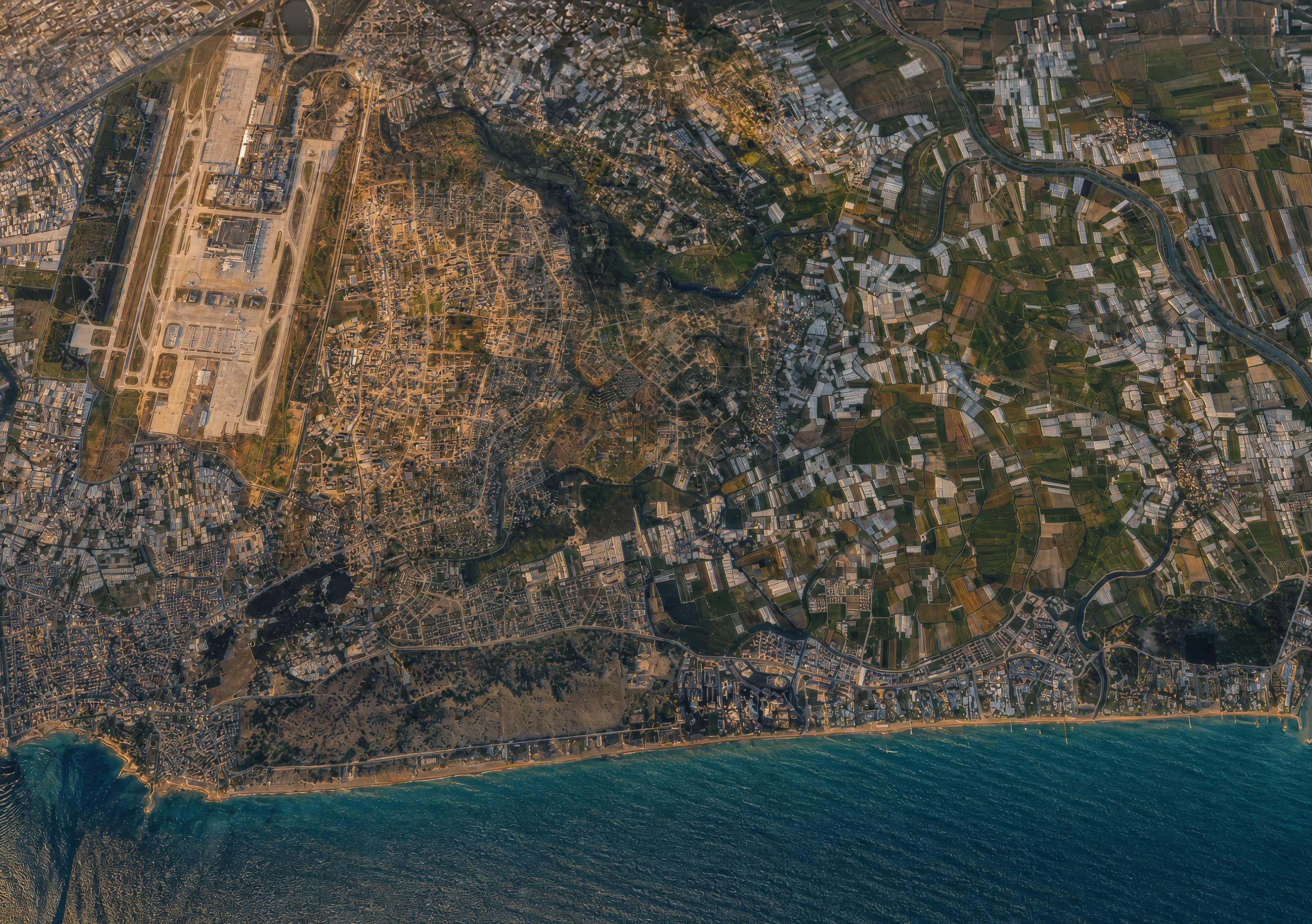 Aerial view of the Lara and Kundu shore, with Antalya Airport inland